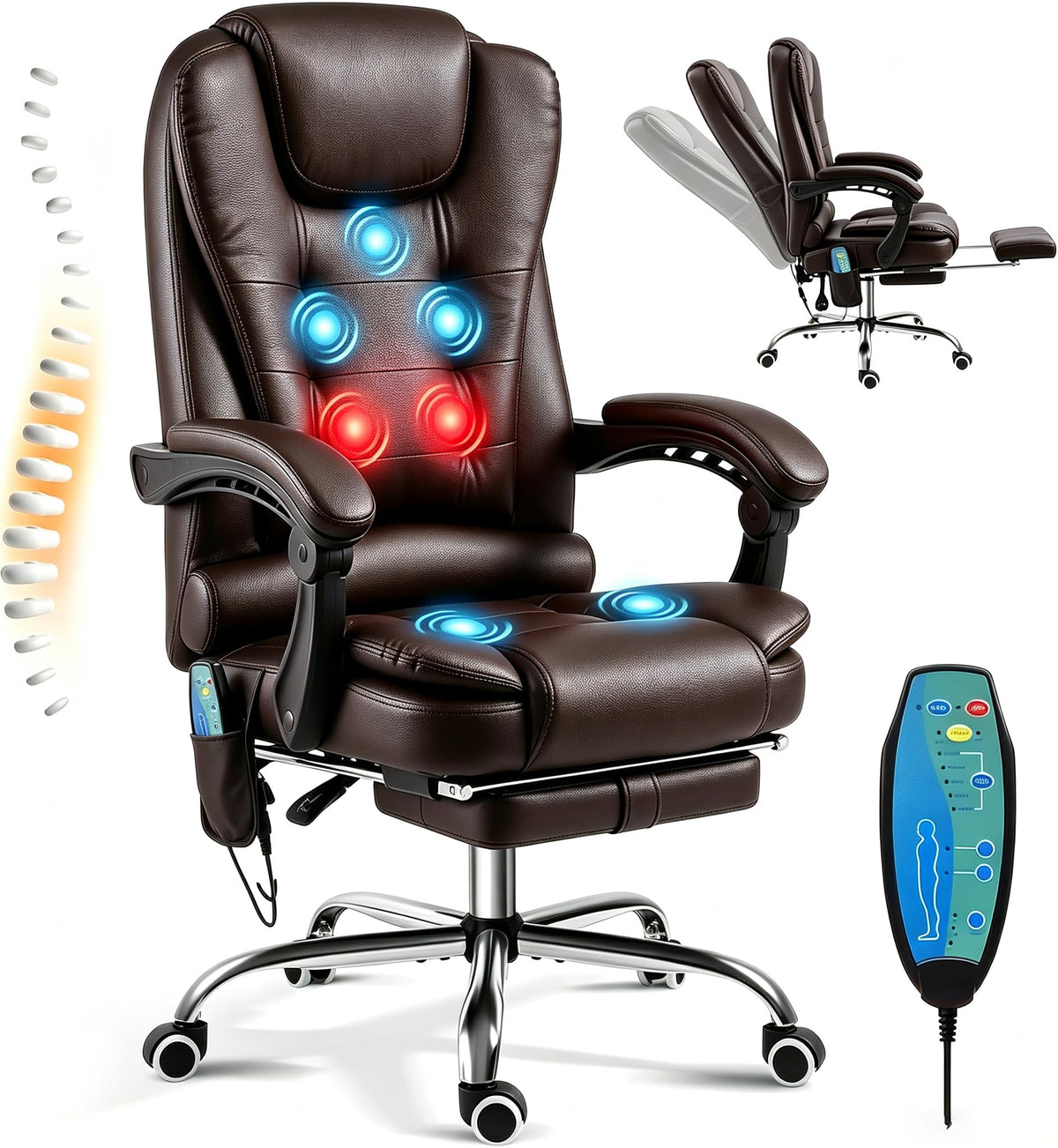 Massage Office Chair with Heat Function & Footrest B3825