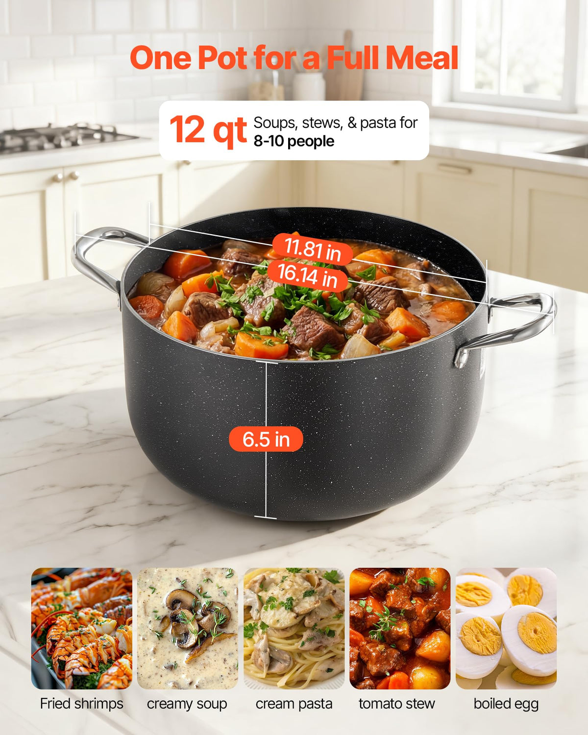 12-Quart Nonstick Ceramic Aluminum Stock Pot with Glass Lid Z82992