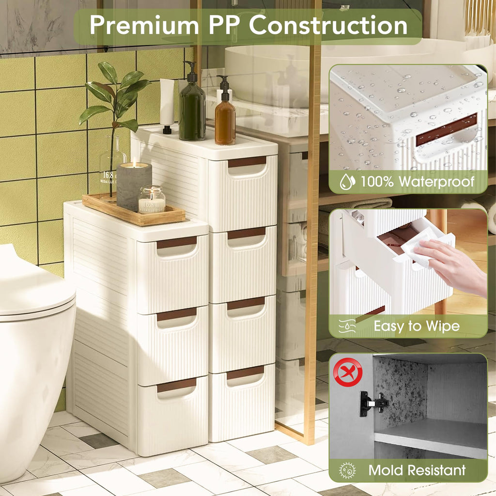 White 3 Drawers Narrow Plastic Bathroom Storage Cabinet E88808