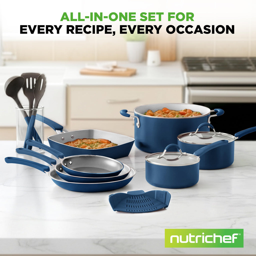 14-Piece Navy Blue Nonstick Cookware Set I9937