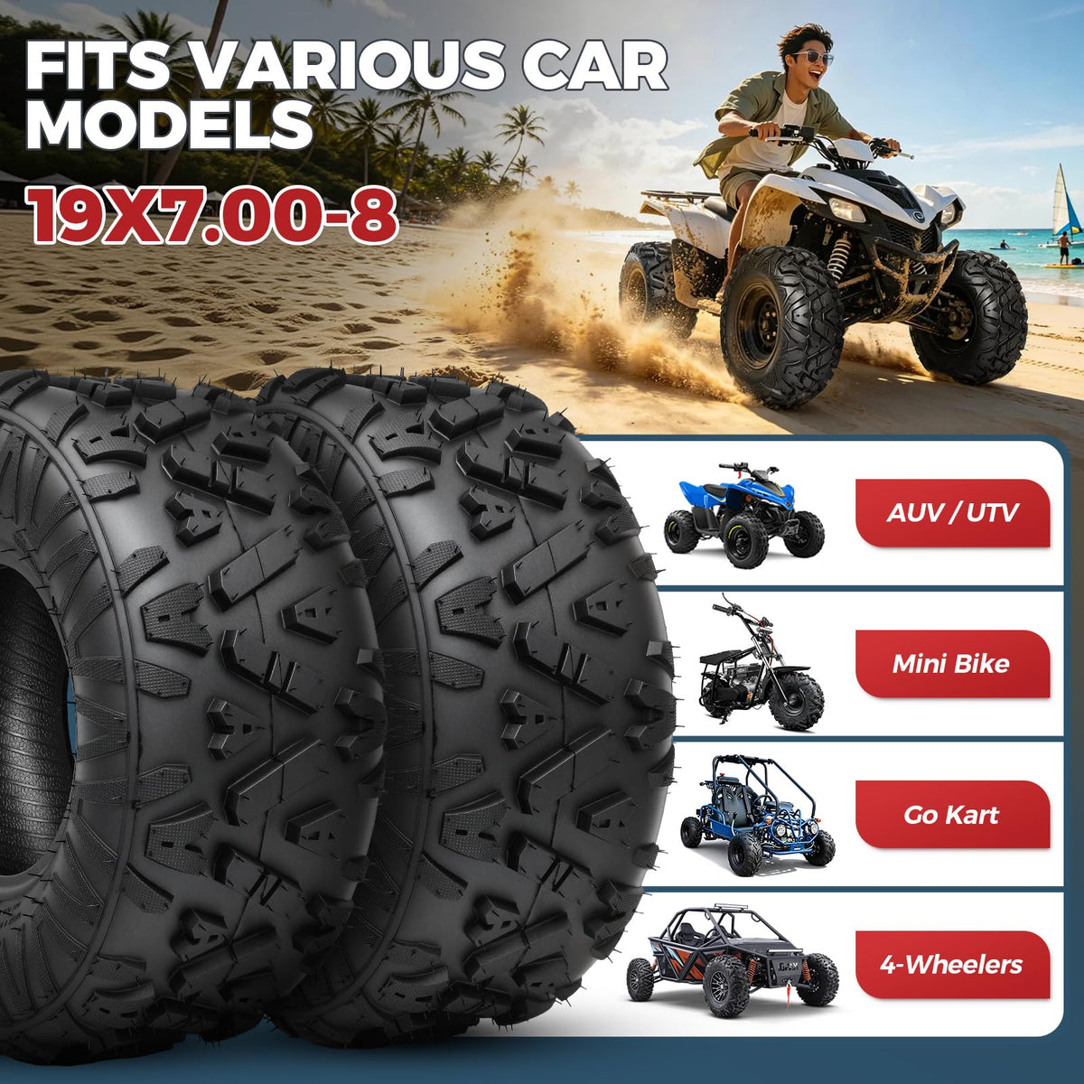 19x7-8 4-Ply All Terrain ATV/UTV Tires Set of 2 G8686