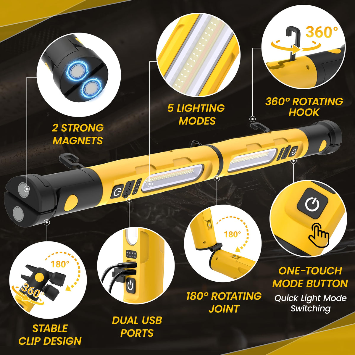 Magnetic Rechargeable LED Work Light with Detachable Dual Light Bars R9869