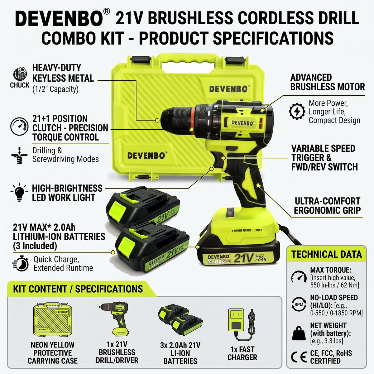 21V Brushless Cordless Drill Set B4203
