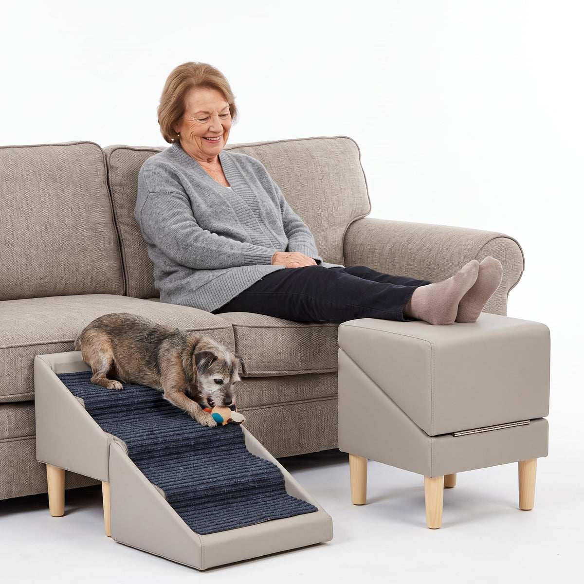 Foldable Dog Cat Stair Ramp Solid Wood Ottoman 18in H P73773