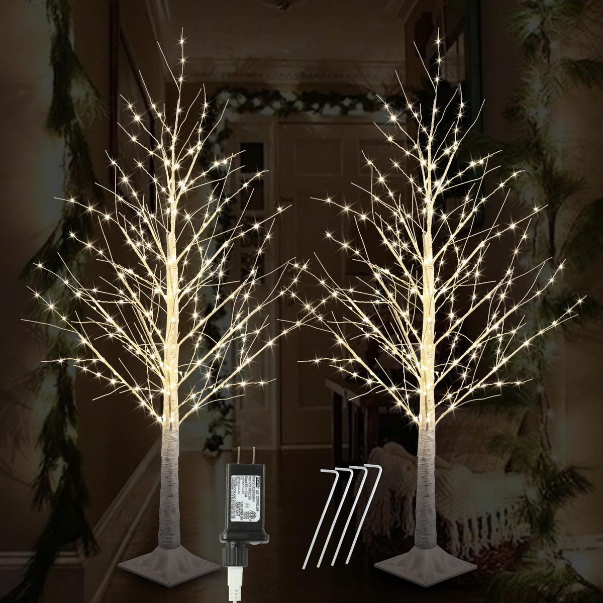 2 Pack 4FT Lighted Birch Tree 240 LED Warm Lights C305