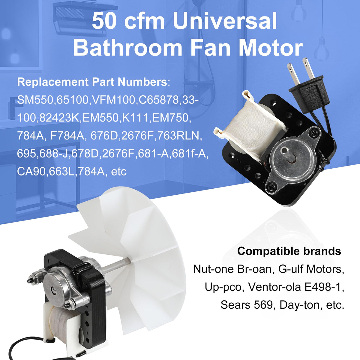 Bathroom Exhaust Fan Motor Replacement Kit 50CFM 120V E227