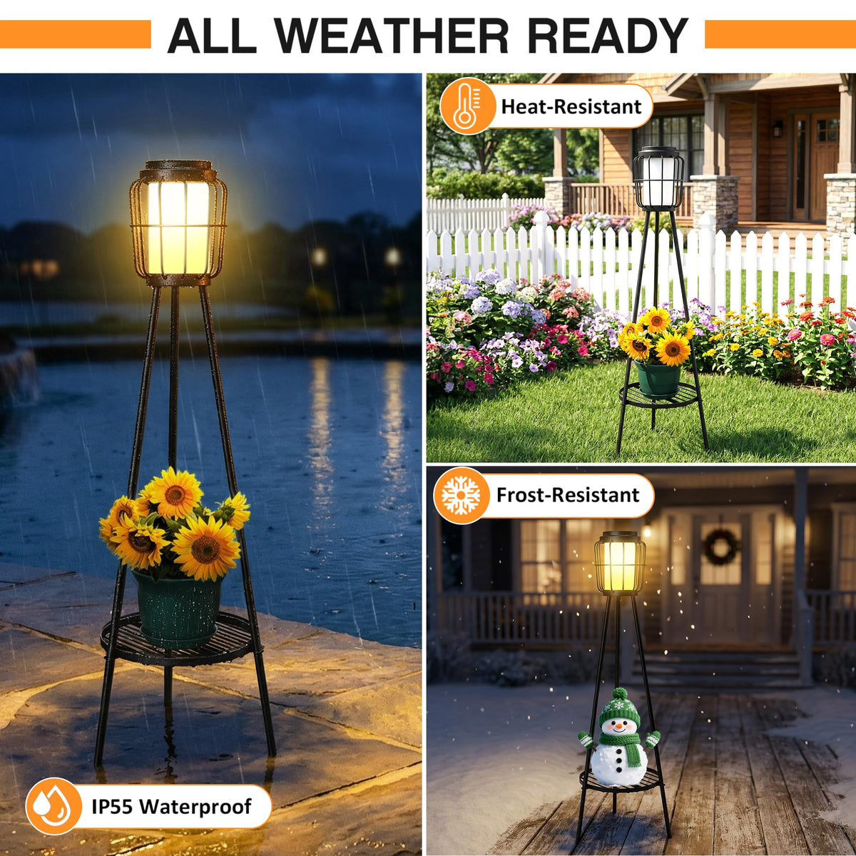 2 Pack Waterproof Solar Floor Lamp & Metal Planter Holder E2655