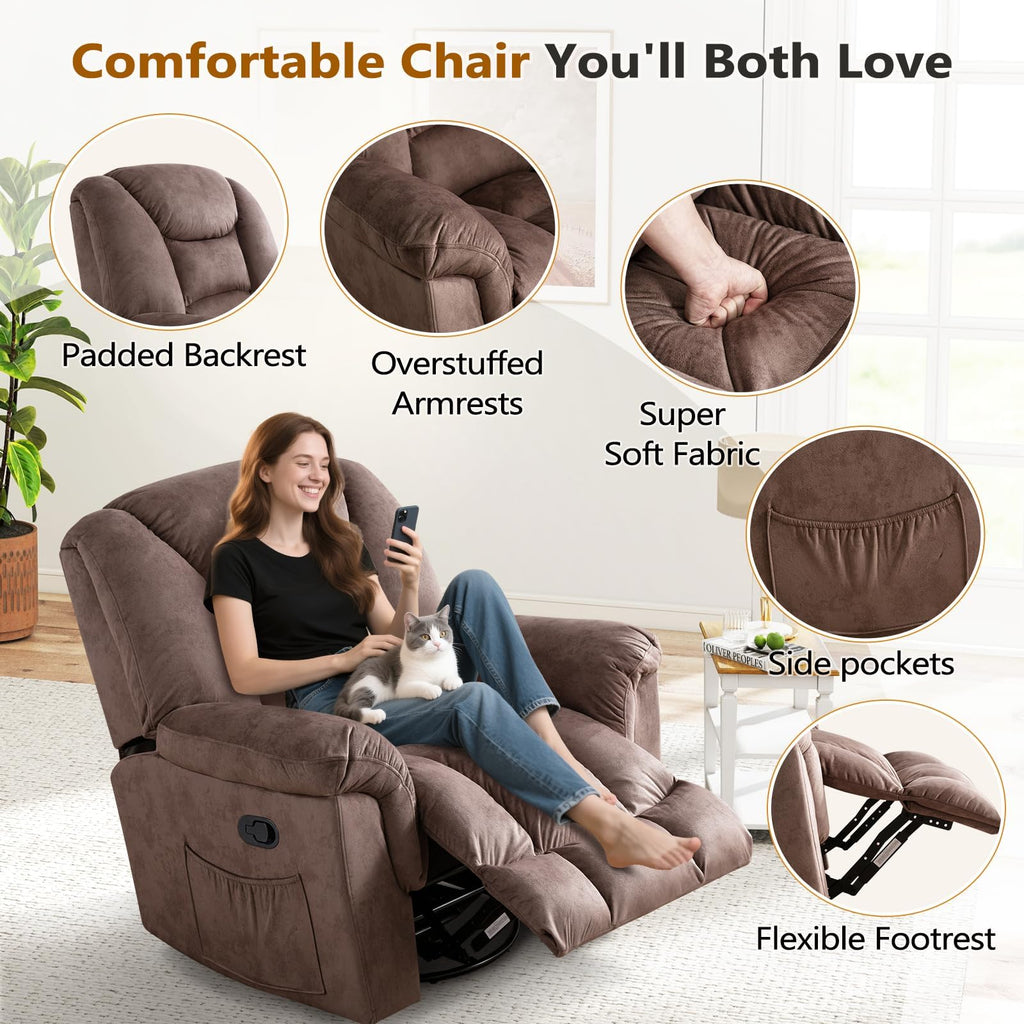 Oversized Manual Swivel Rocker Recliner Chair I582