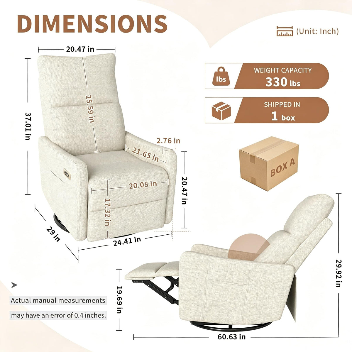 Power Swivel Recliner Chair with USB Charging Port S772