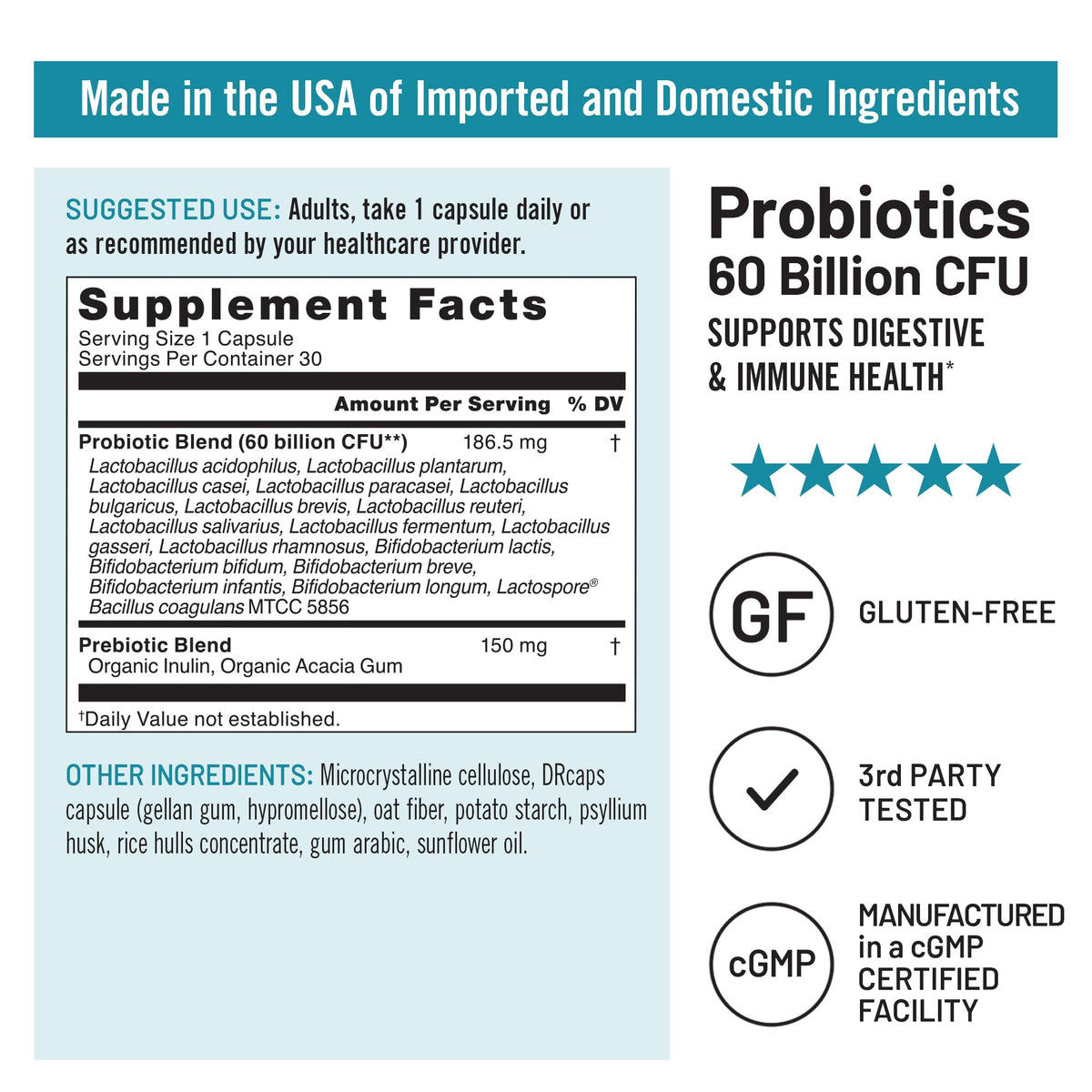 60 Billion CFU 17 Strains Probiotics with Prebiotics 30 Capsules Y802736