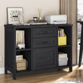 Black 3 Drawer Wood File Cabinet with Adjustable Shelves W2396