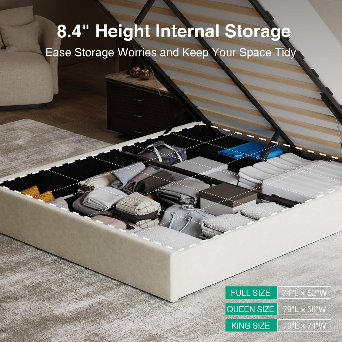 White Queen Lift Up Storage Bed Frame K654822