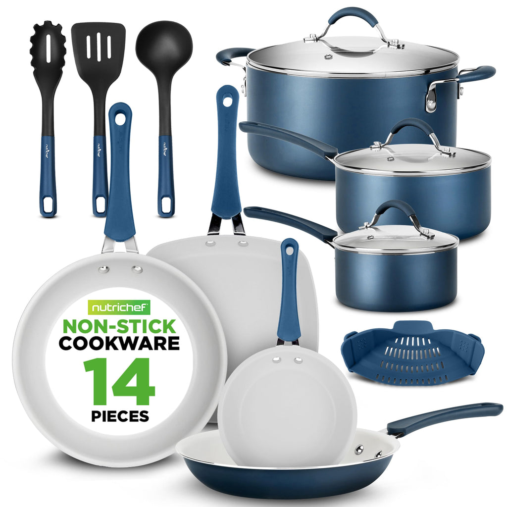 14-Piece Navy Blue Nonstick Cookware Set I9937