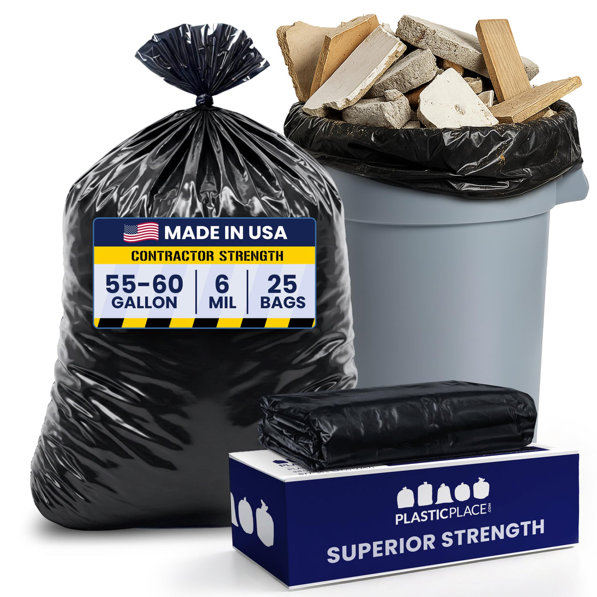 55-60 Gallon Black Heavy Duty Trash Bags 25 Count R48078