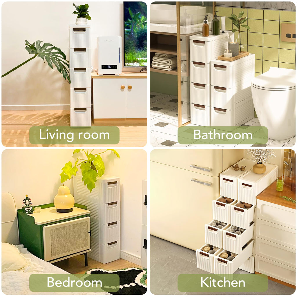 White 3 Drawers Narrow Plastic Bathroom Storage Cabinet E88808