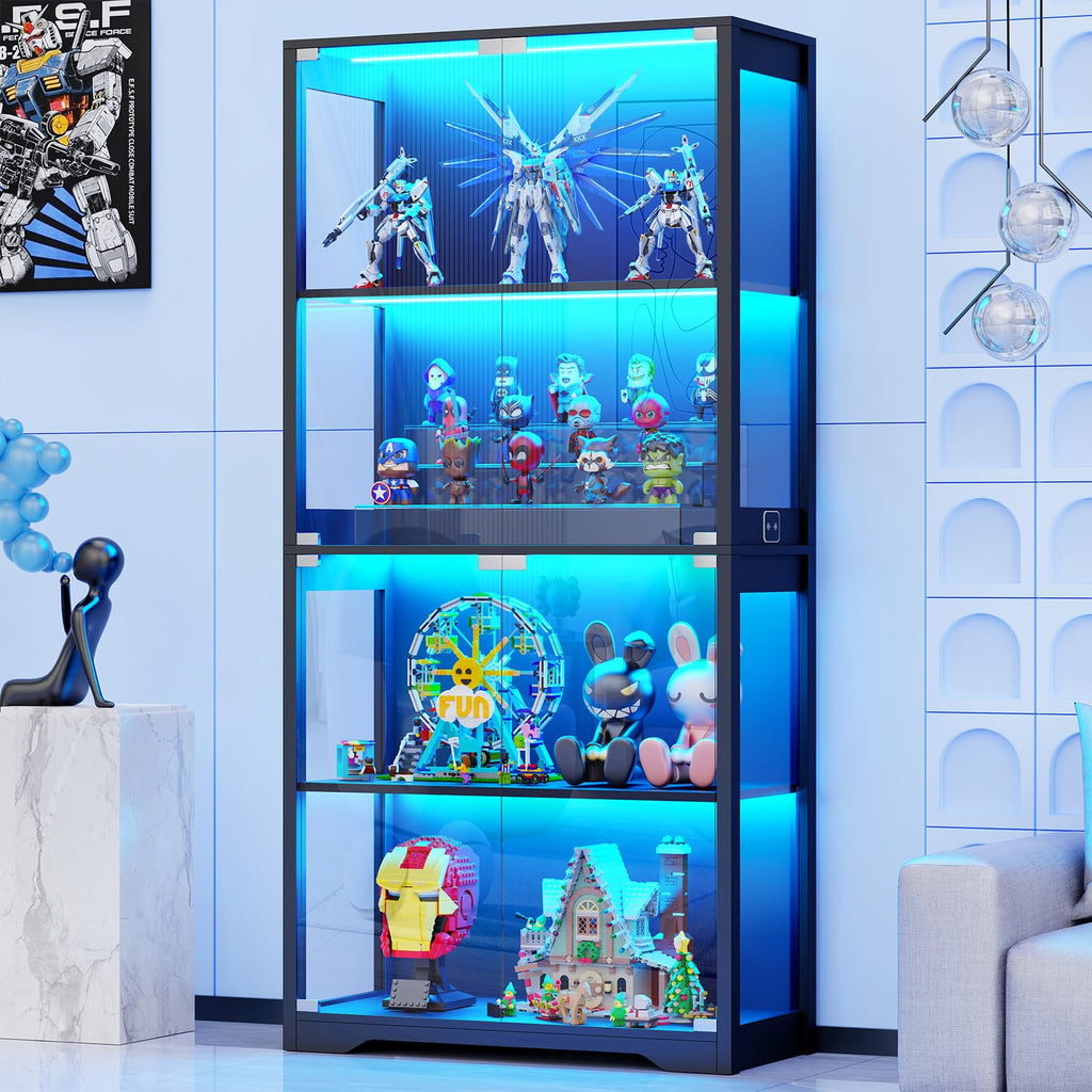 Black 4-Tier Display Cabinet with Glass Doors R697361
