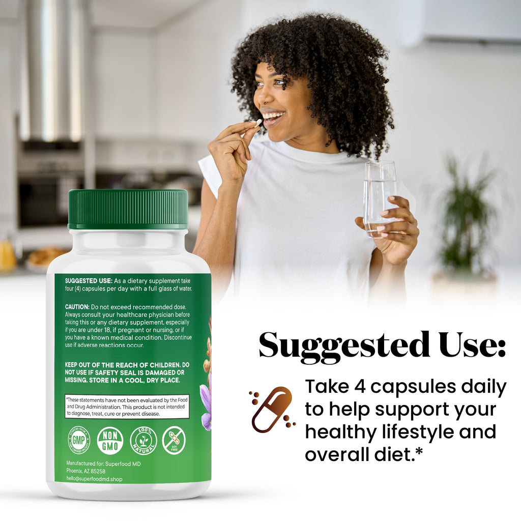 240 Capsules Turmeric Ginger Boswellia Saffron Holy Basil Nettle Supplement N125943