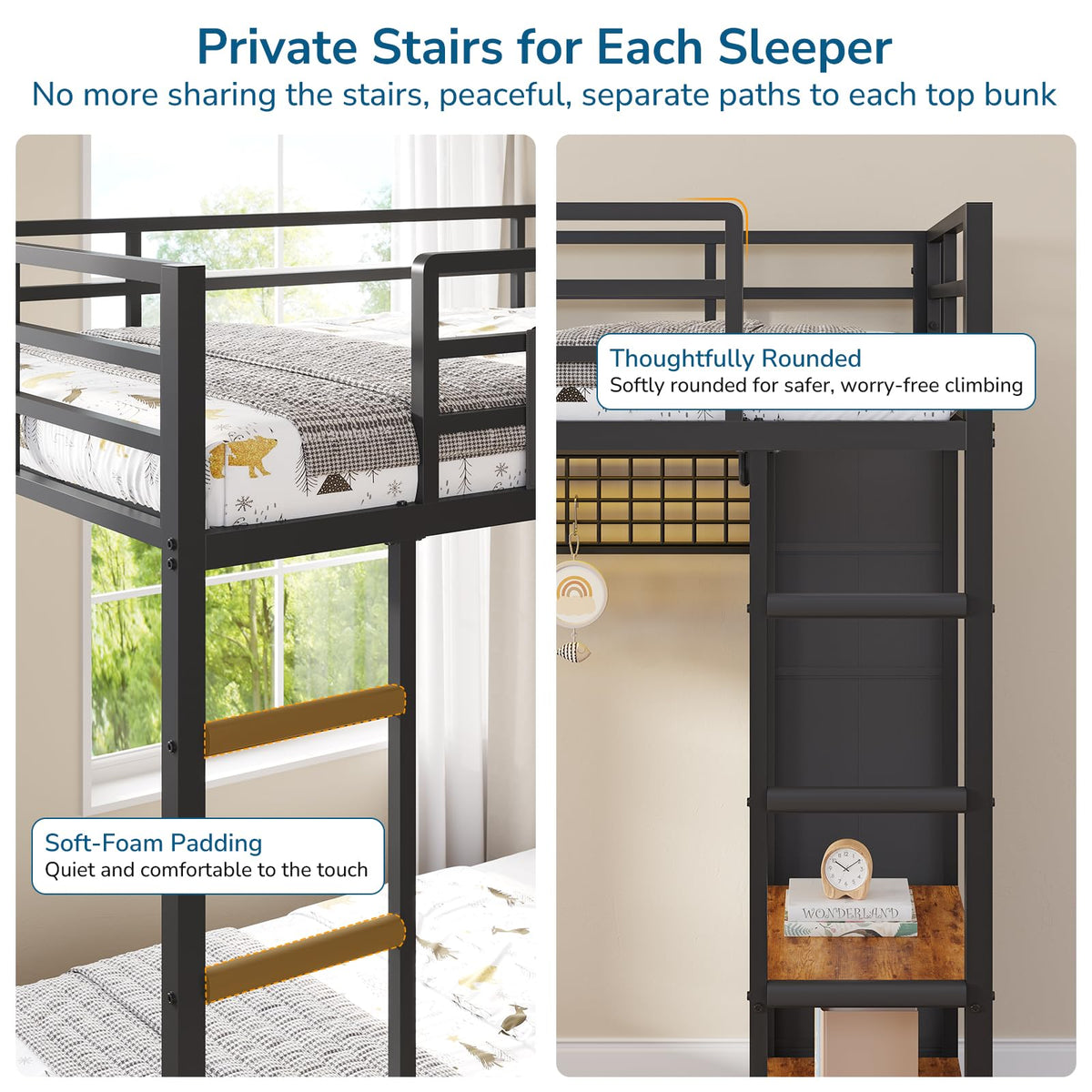 Black Twin Over Twin Triple Bunk Bed with 9 Storage Drawers and LED Lights C55592
