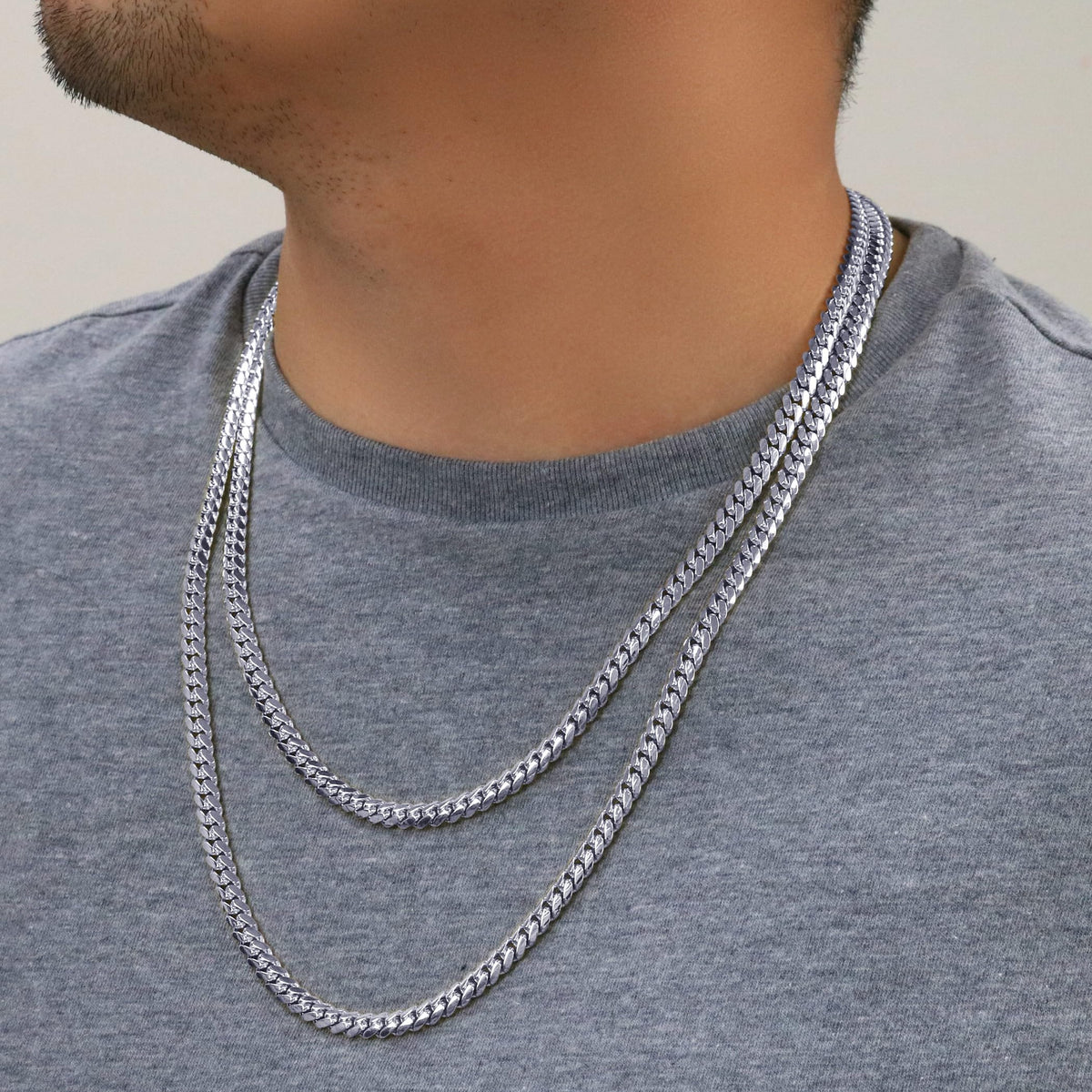 14K White Gold Cuban Link Chain Necklace J447305