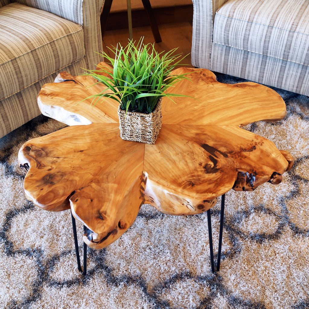Flower-Shaped Live Edge Cedar Coffee Table N596