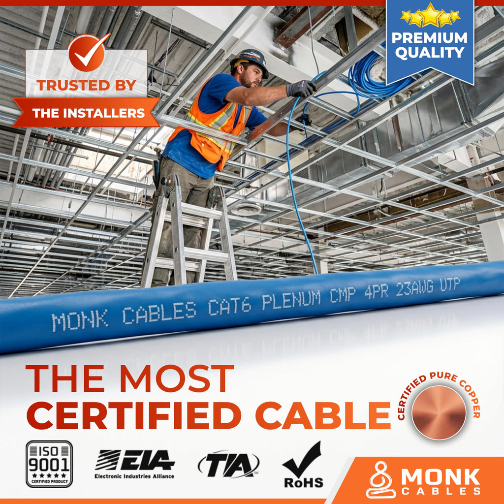 CAT 6 Ethernet Cable 1000ft Pure Bare Solid Copper 23AWG UTP CMP Plenum Blue P715277
