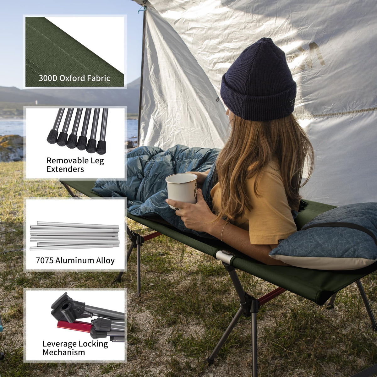 Height Adjustable Ultralight Folding Camping Cot F338