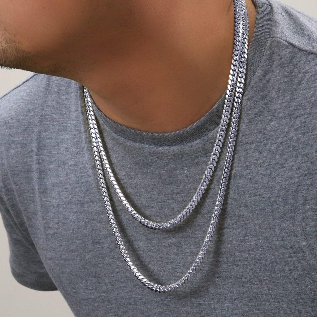 14K White Gold Cuban Link Chain Necklace J447305